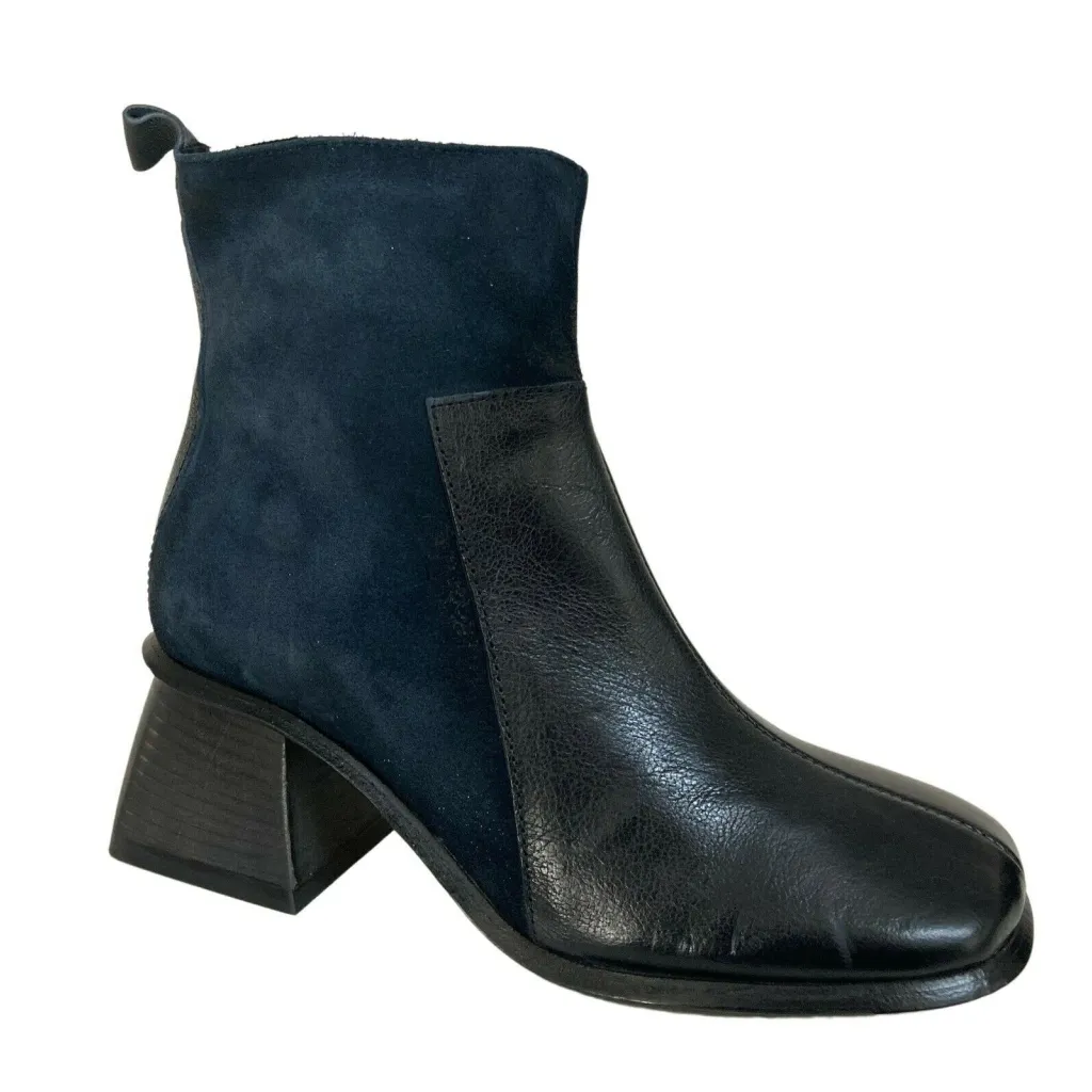 1725.a stivale basso donna zip laterale blu bimateriale pelle/camoscio art JE05 100% pelle MADE IN ITALY