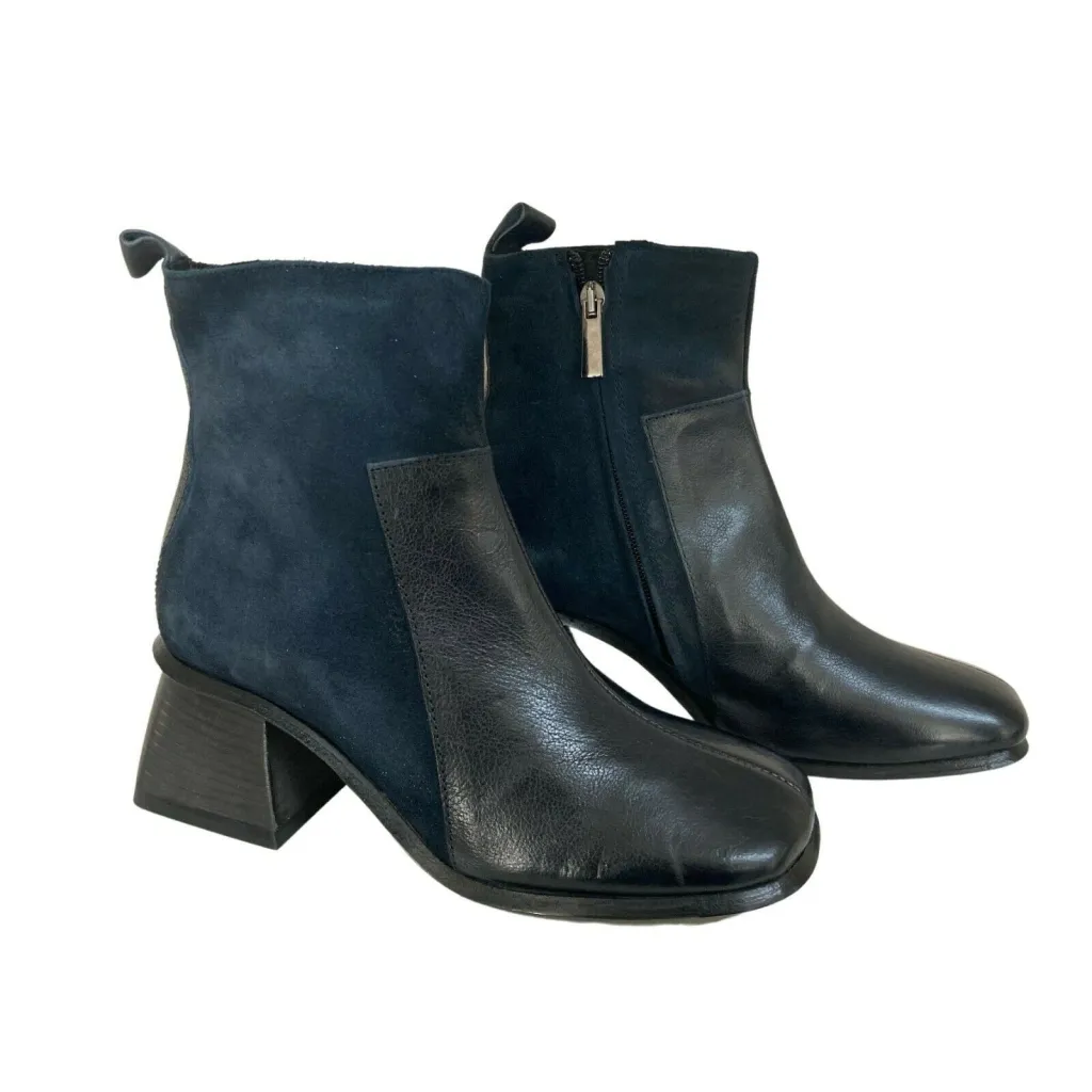 1725.a stivale basso donna zip laterale blu bimateriale pelle/camoscio art JE05 100% pelle MADE IN ITALY