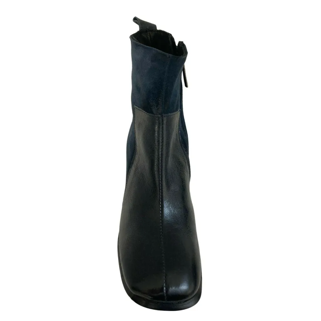 1725.a stivale basso donna zip laterale blu bimateriale pelle/camoscio art JE05 100% pelle MADE IN ITALY