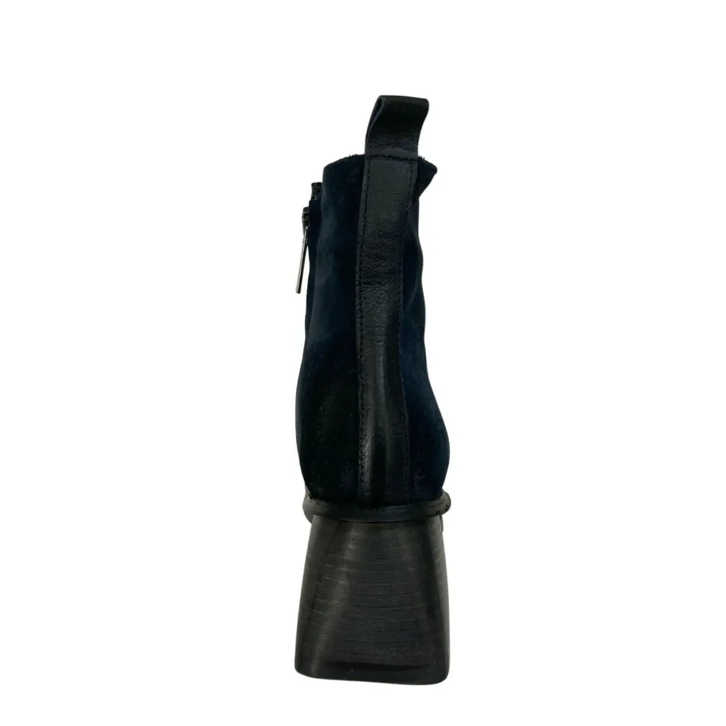 1725.a stivale basso donna zip laterale blu bimateriale pelle/camoscio art JE05 100% pelle MADE IN ITALY