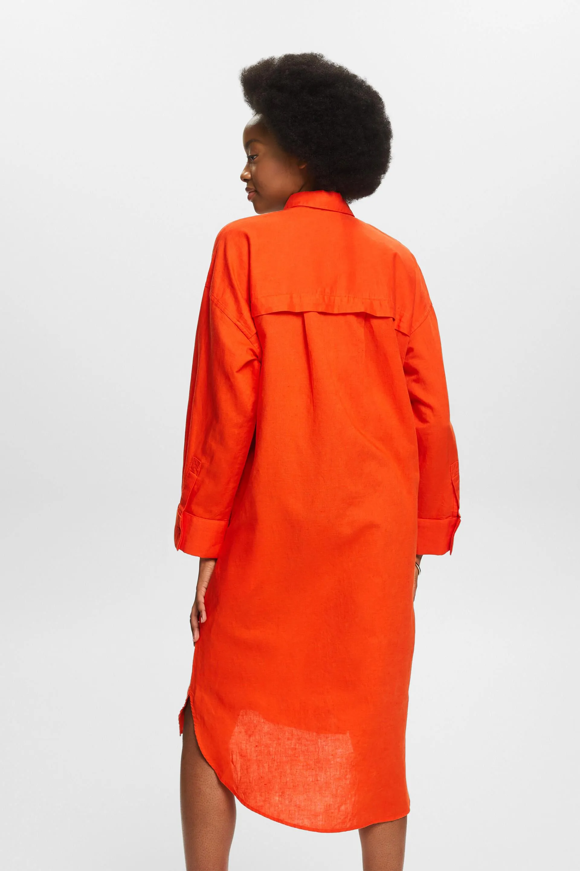 Abito camicia con cintura in misto lino e cotone