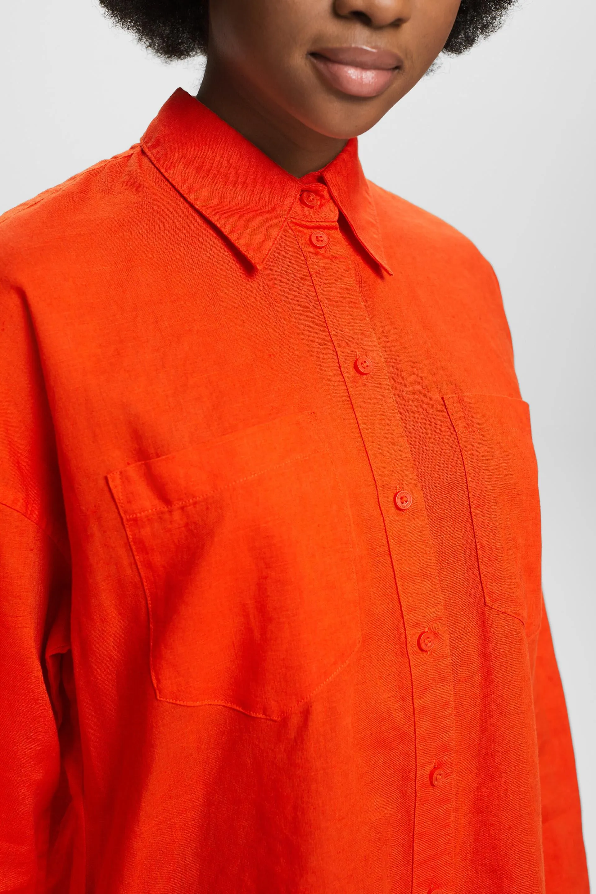Abito camicia con cintura in misto lino e cotone