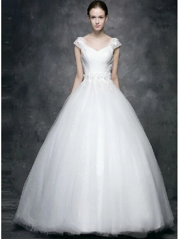 Abito da Sposa online Elegante economico con scollo a V spalline in tulle