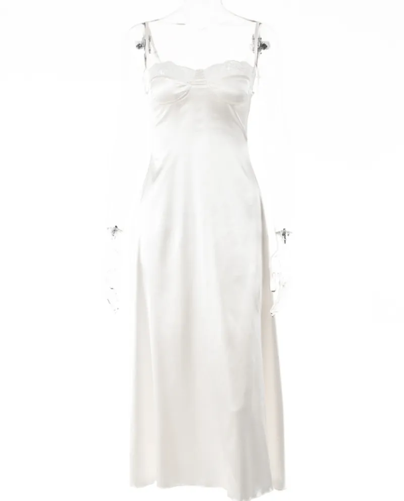 Abito longuette con cinturino in raso da donna con patchwork in pizzo Hirigin