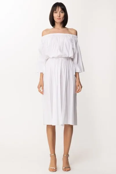 Abito longuette con off-shoulder BIANCO OTTICO