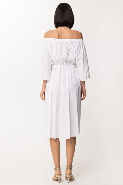 Abito longuette con off-shoulder BIANCO OTTICO