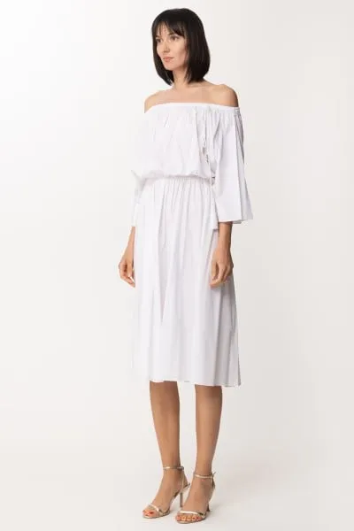 Abito longuette con off-shoulder BIANCO OTTICO