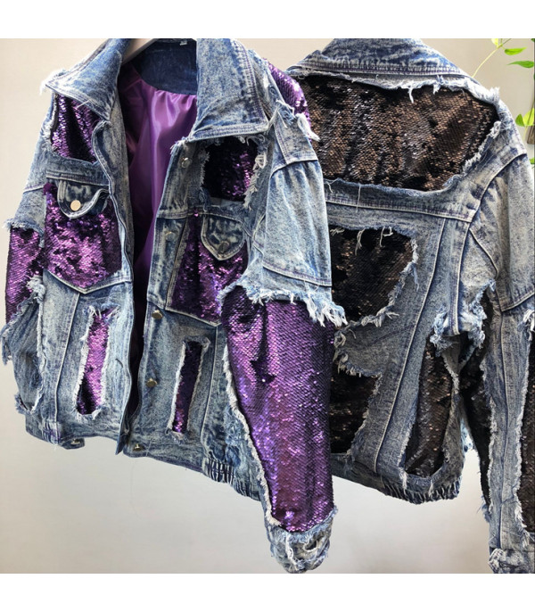 Giacca denim purple sequin