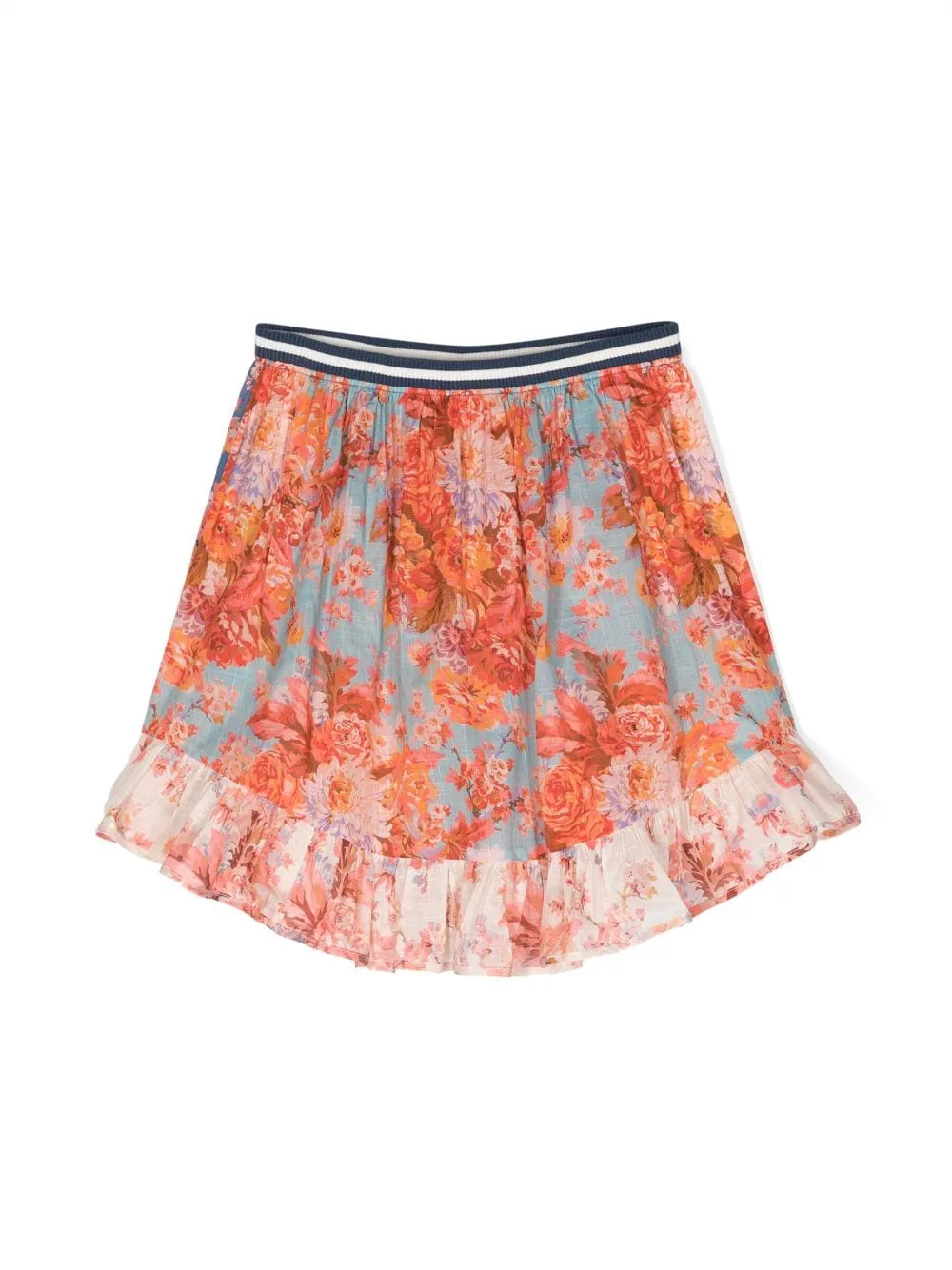 Gonna a fiori con ruches multicolor - bambina