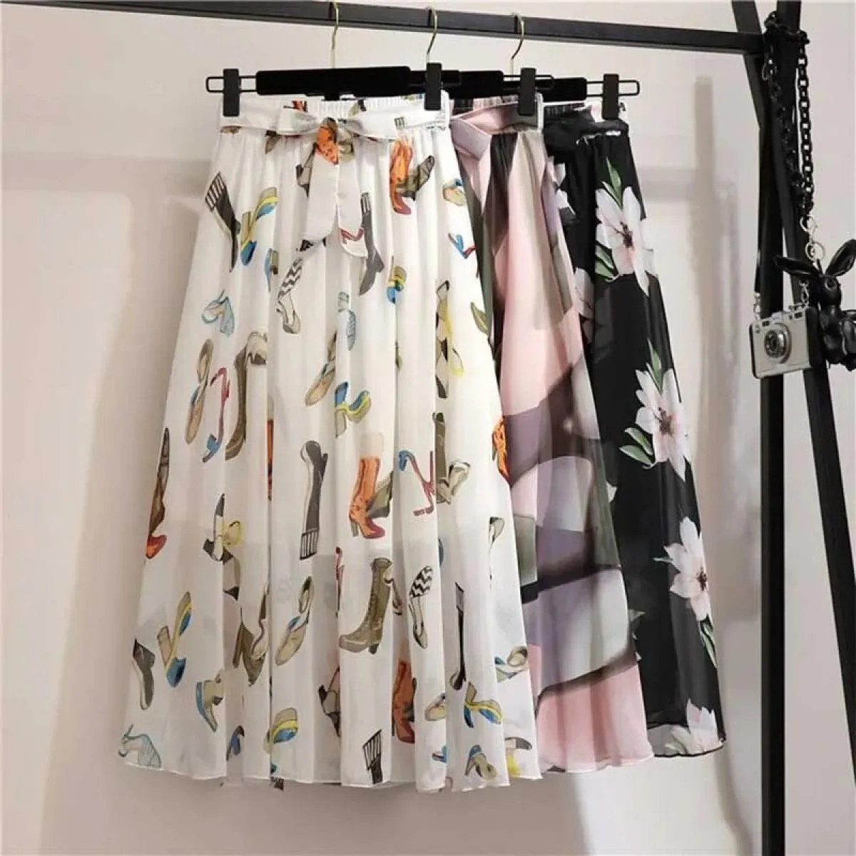 Gonna lunga da donna per il 2023 Primavera Estate Lady Style Bianco Nero Chiffon Sun School Gonna longuette a vita alta Femalesk