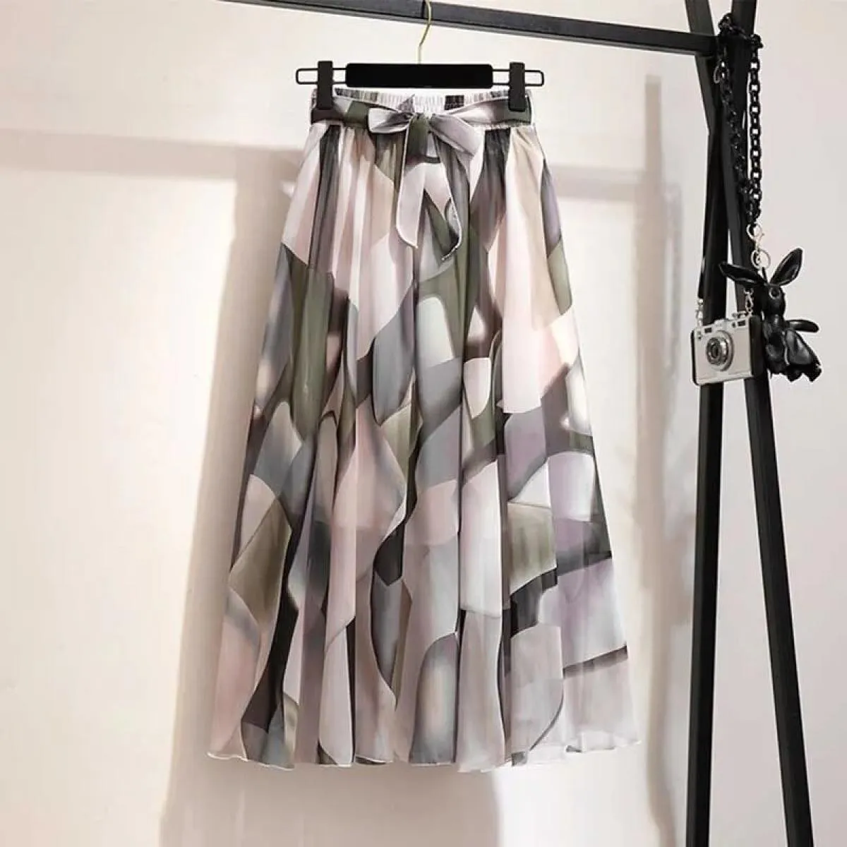 Gonna lunga da donna per il 2023 Primavera Estate Lady Style Bianco Nero Chiffon Sun School Gonna longuette a vita alta Femalesk