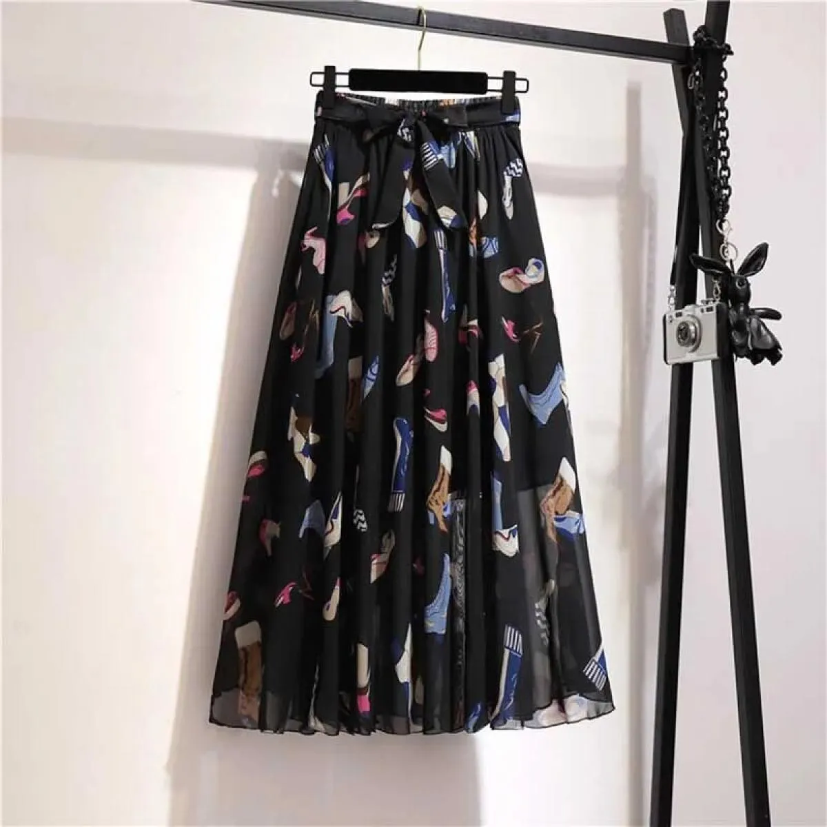 Gonna lunga da donna per il 2023 Primavera Estate Lady Style Bianco Nero Chiffon Sun School Gonna longuette a vita alta Femalesk