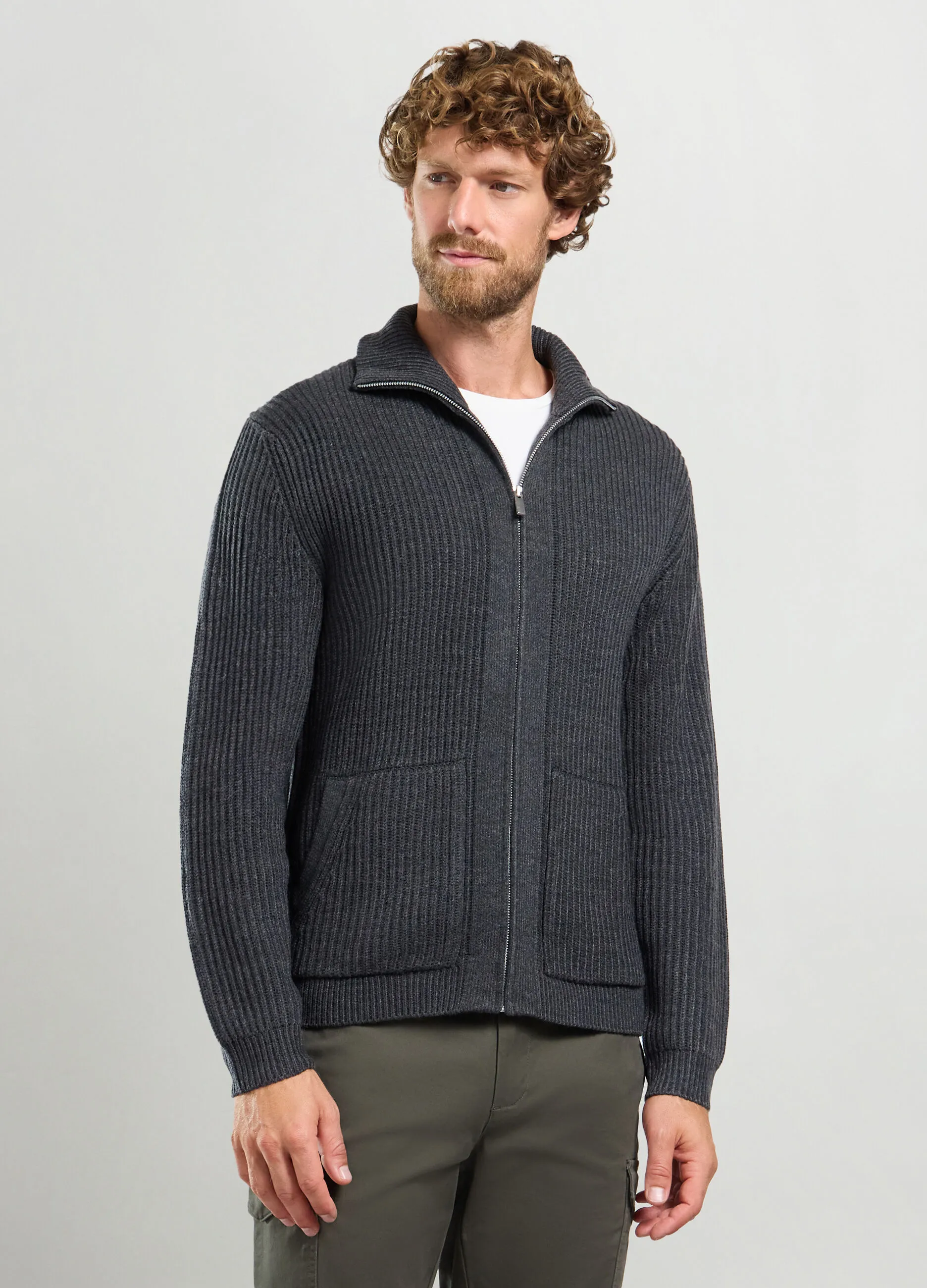 J. HART & BROS  Maglione lupetto full zip a costa inglese uomo