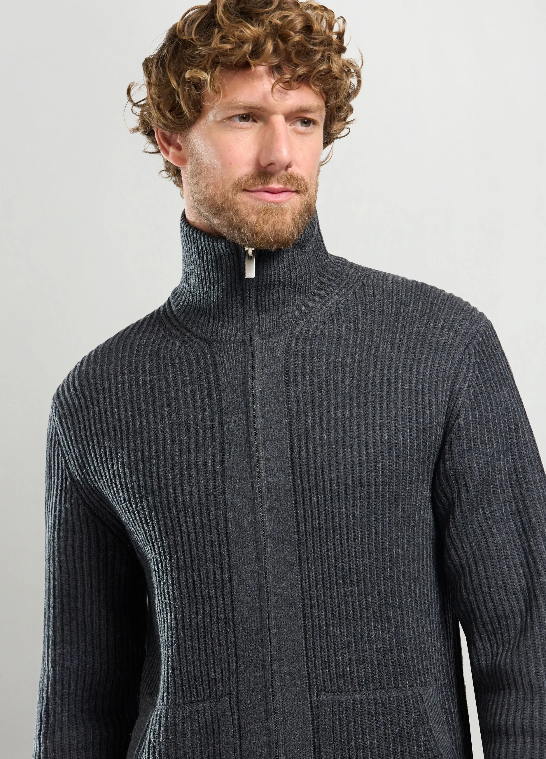 J. HART & BROS  Maglione lupetto full zip a costa inglese uomo