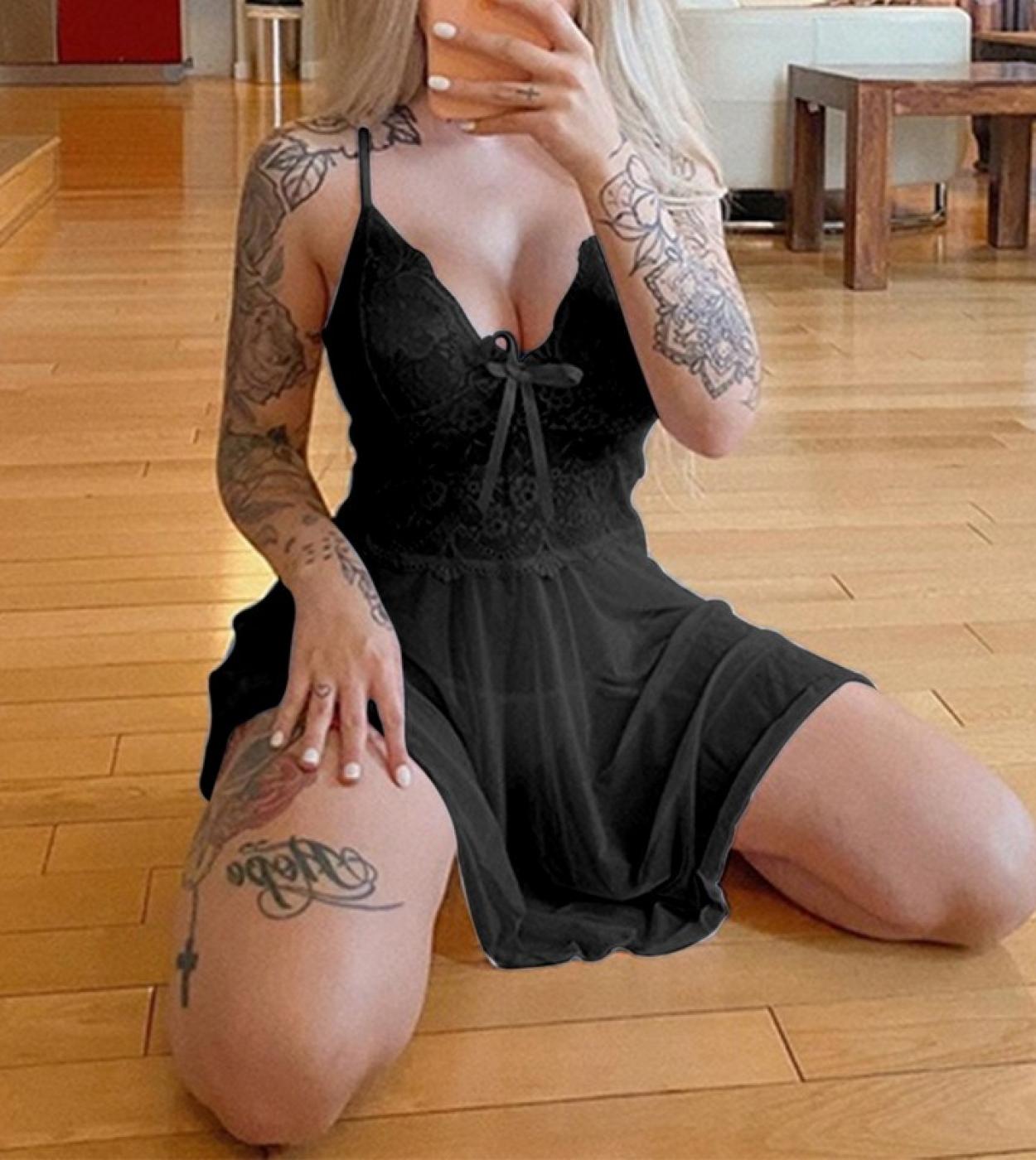 Lingerie di pizzo Donna Sleepwear Scollo a V profondo Abito da notte Camicia da notte Abito esotico S 3xl Mujer Pigiama Babydoll