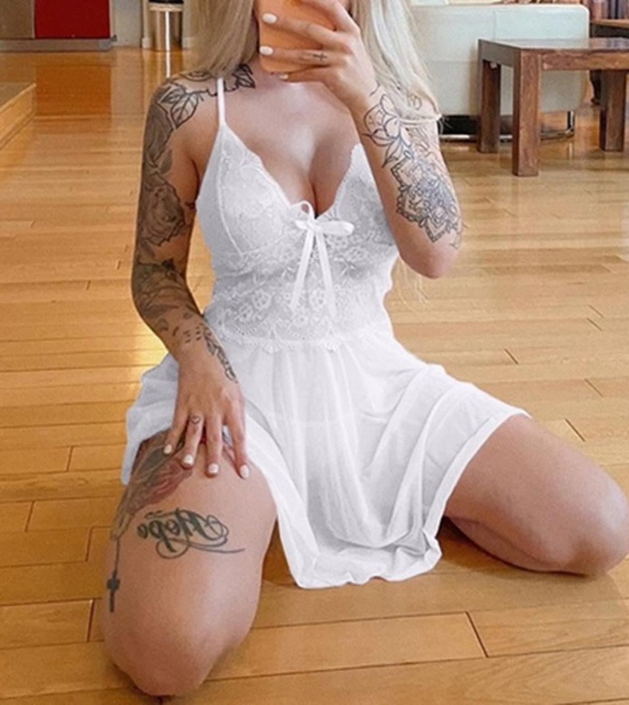 Lingerie di pizzo Donna Sleepwear Scollo a V profondo Abito da notte Camicia da notte Abito esotico S 3xl Mujer Pigiama Babydoll