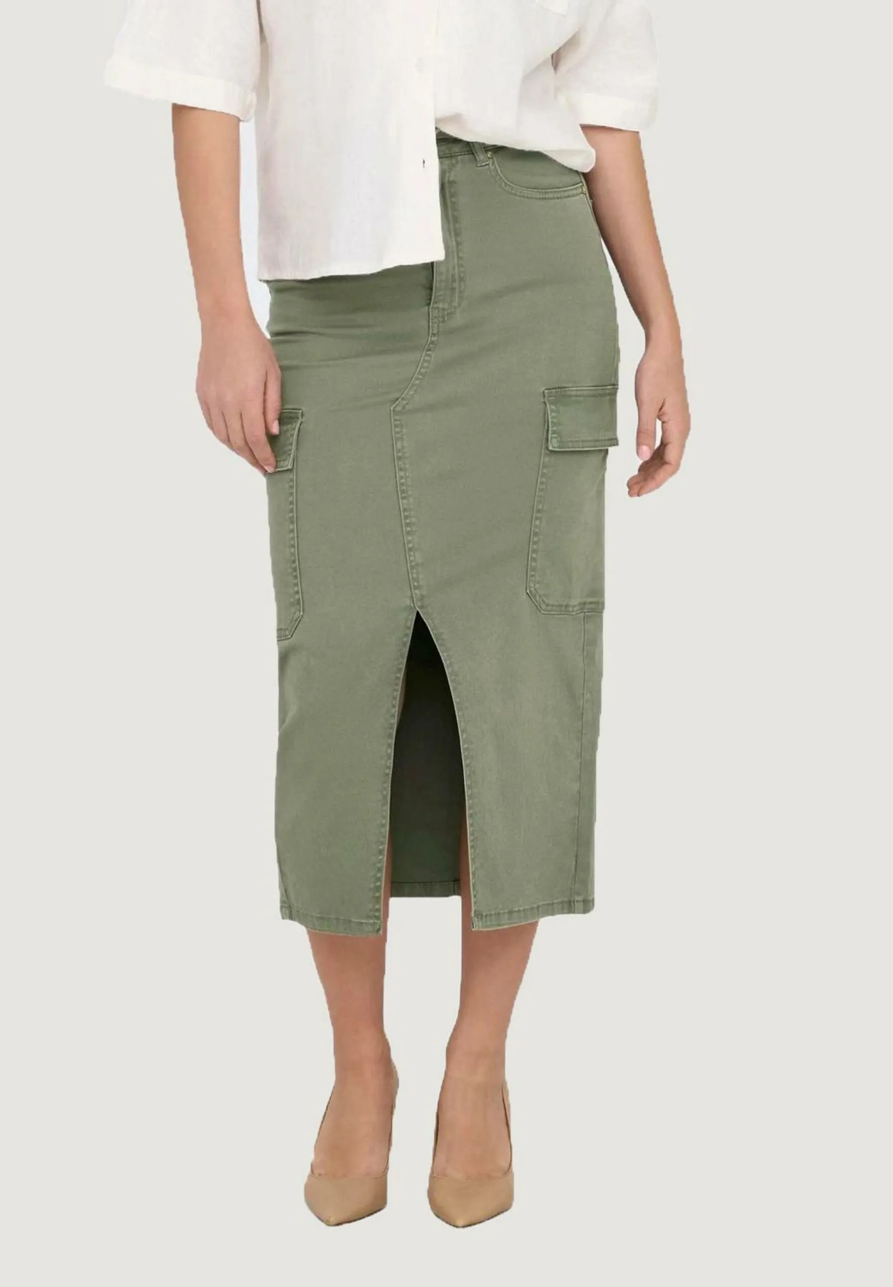 Longuette Only Onllola Hw Cargo Long Slit Noos Verde Oliva