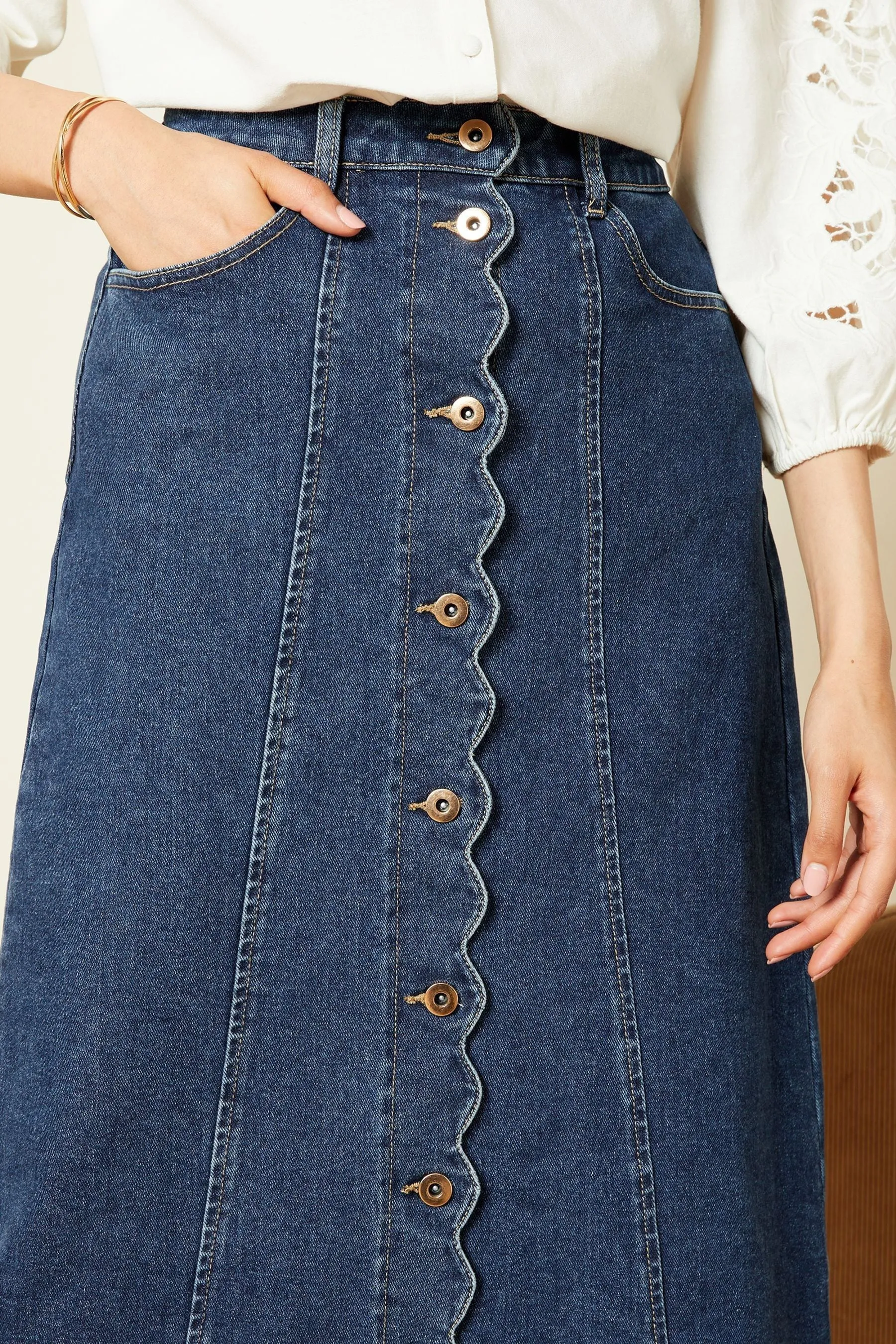 Love & Roses Denim - Gonna Con bottoni smerlata