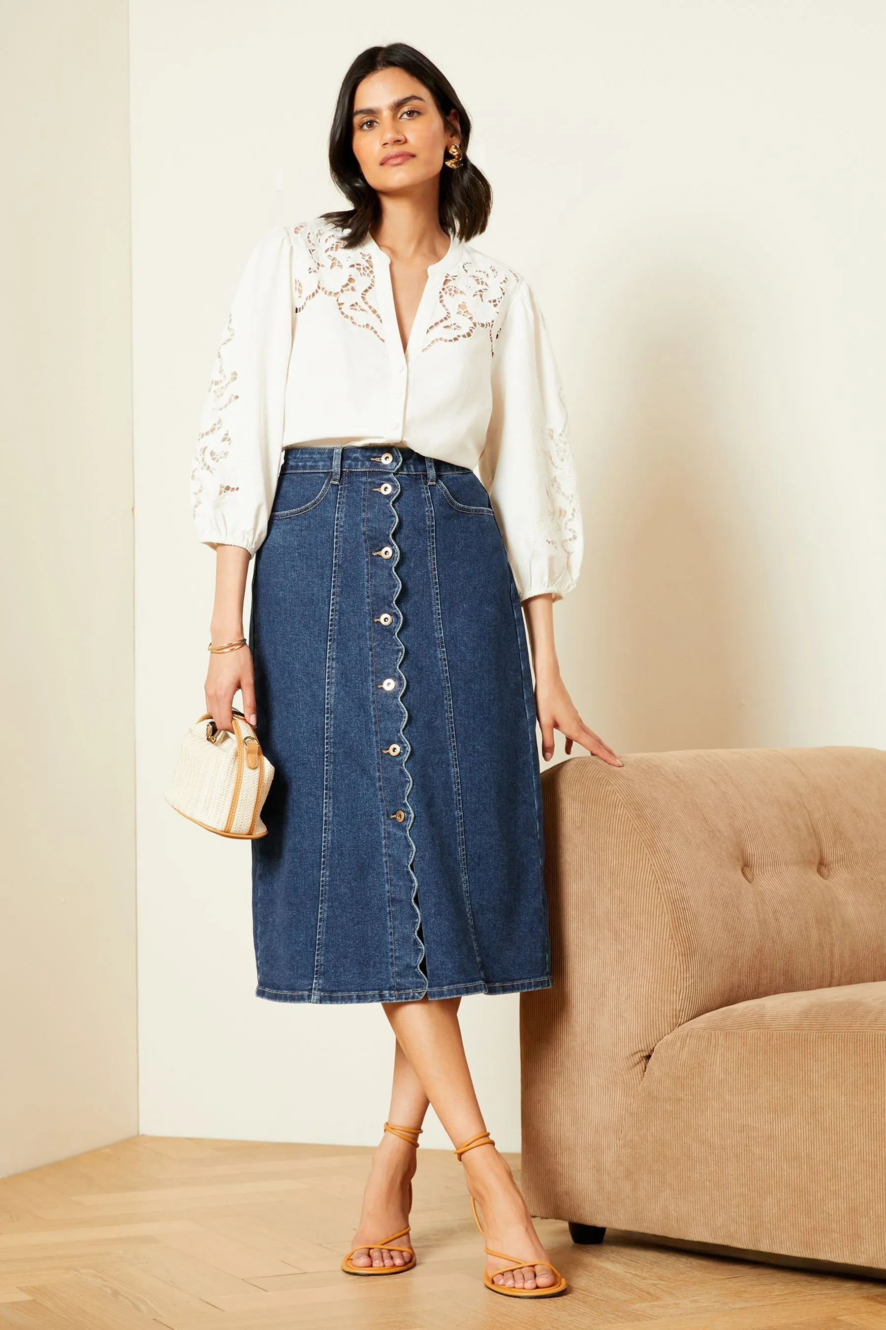 Love & Roses Denim - Gonna Con bottoni smerlata
