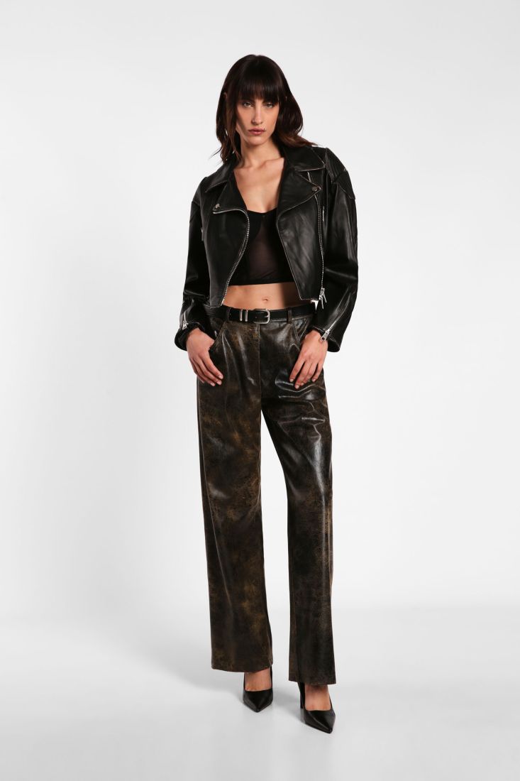 Pantaloni a palazzo fantasia astratta con tasche americane