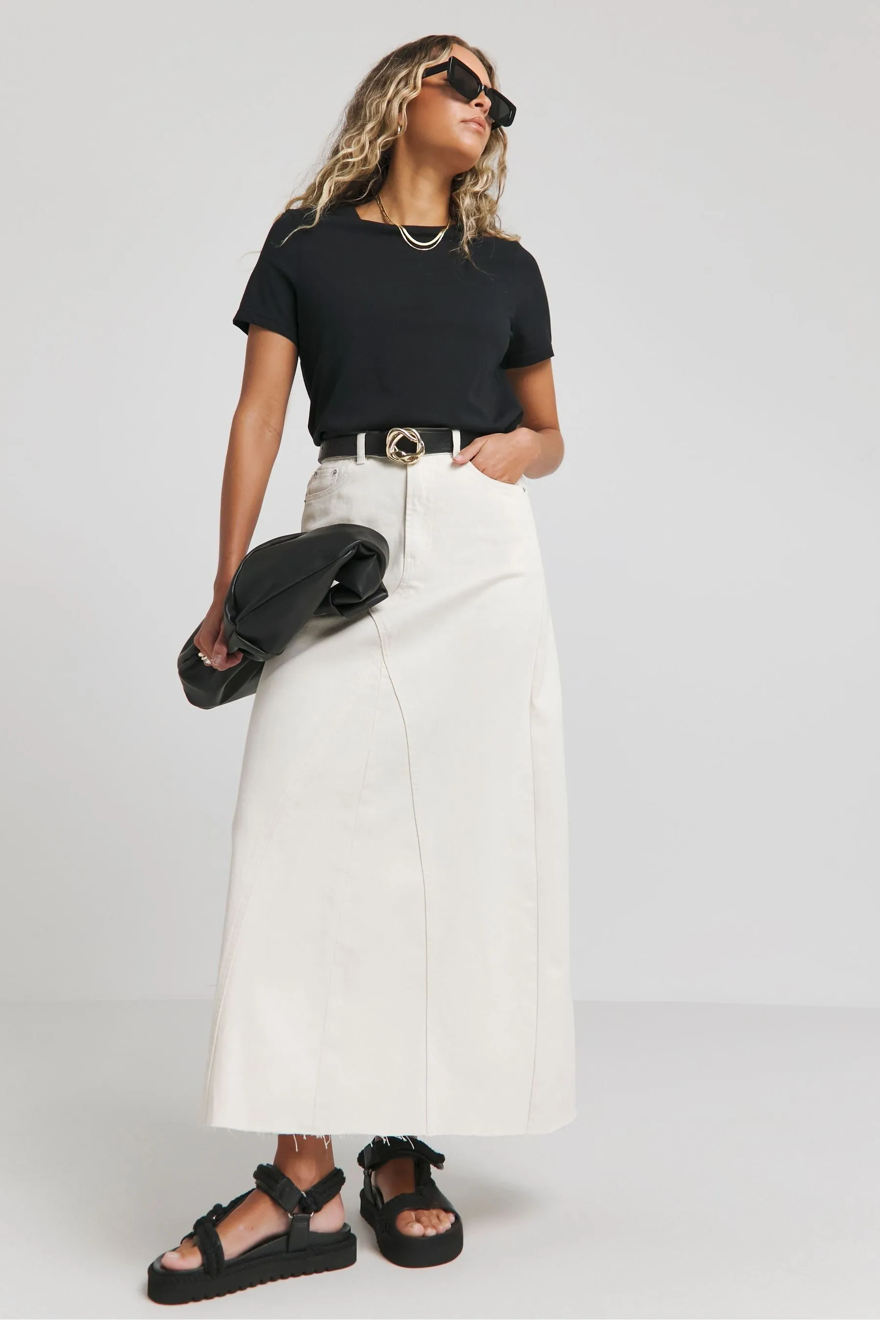 Simply Be - Gonna maxi svasata con Denim