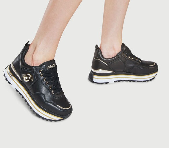 SNEAKERS PELLE NERA INSERTI ARGENTO
