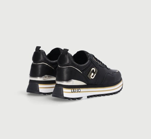 SNEAKERS PELLE NERA INSERTI ARGENTO