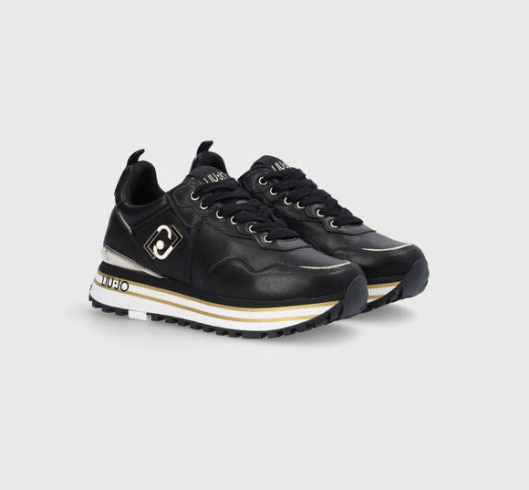 SNEAKERS PELLE NERA INSERTI ARGENTO