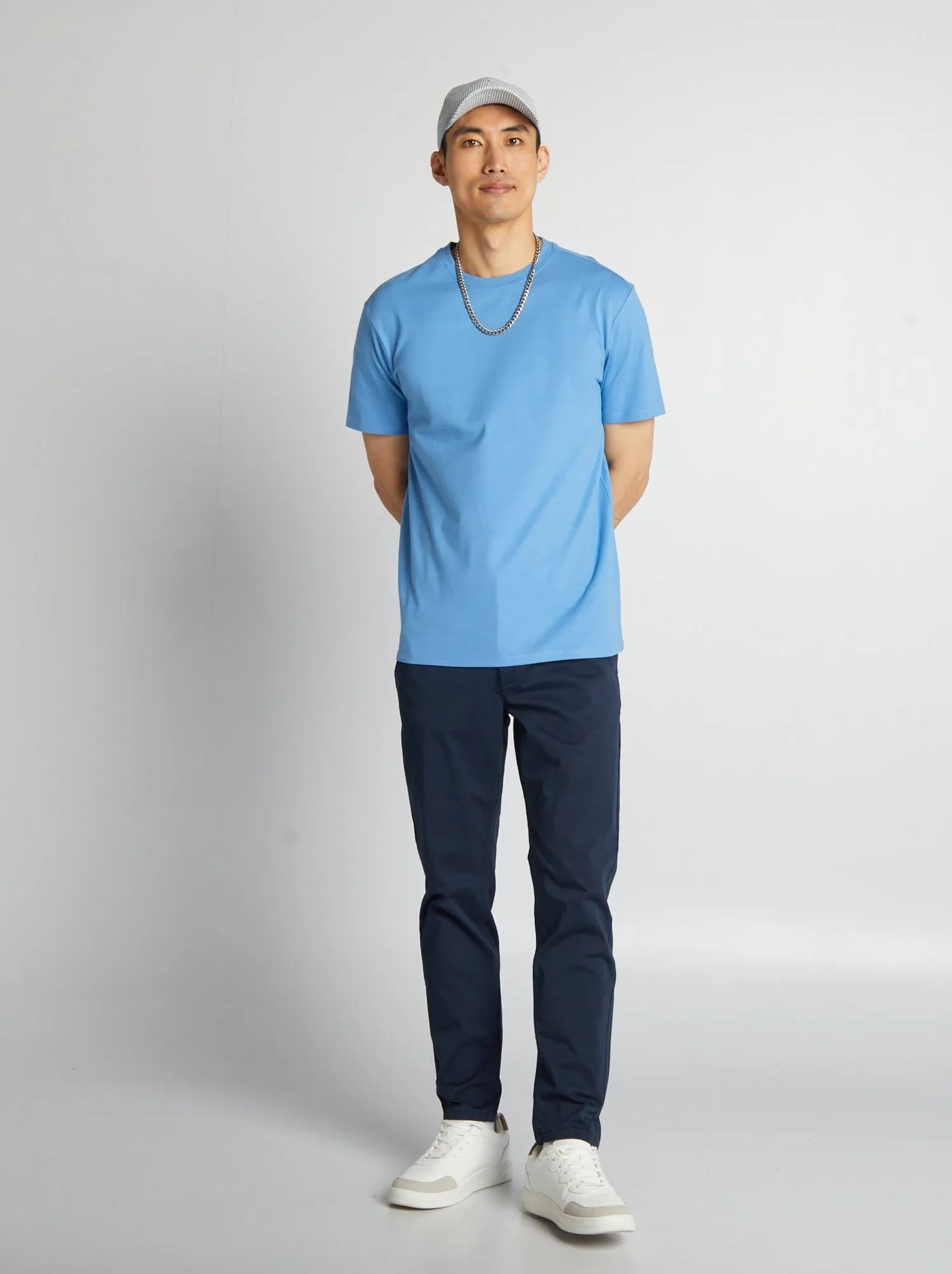 T-shirt scollo tondo in cotone - BLU